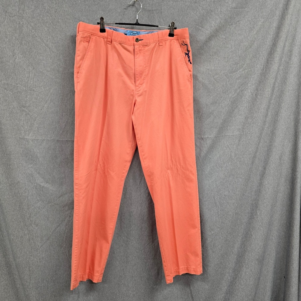 True Flies Mens Bokeelia Fishing Pants Coral Orange Chino 36x30 Embroidered Logo